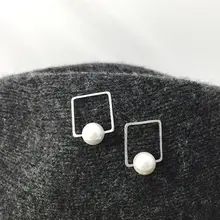 Горячая Распродажа, 925 пробы серебряные серьги с искусственным жемчугом, квадратные серьги для женщин, аксессуары, модные ювелирные изделия из стерлингового серебра