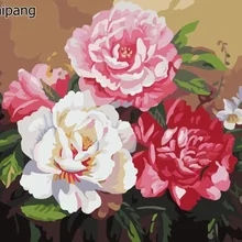 Картина на стену без рамки картина по номерам льняная краска домашнего декора по номеру Цветок Пион 40*50 см