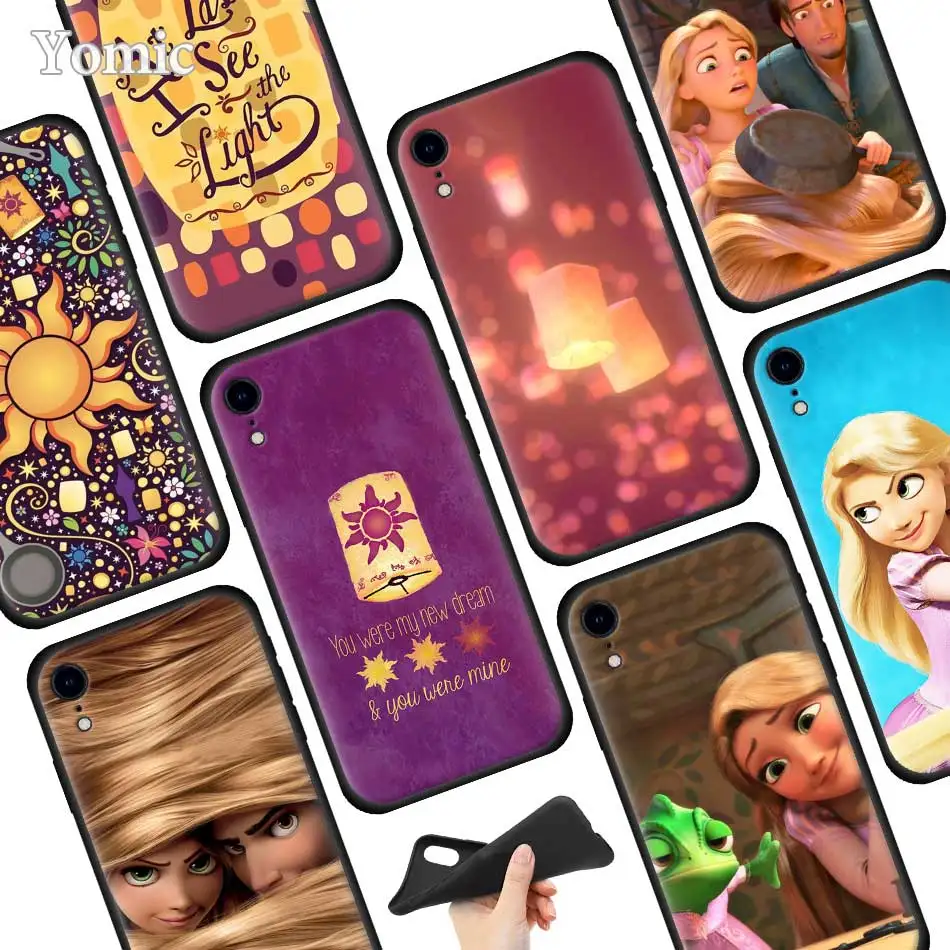 

Anime Tangled Princess Black Soft Case for Apple iPhone XR 7 8 6 6S Plus X XS MAX 5 5E 5S Silicone Phone Case Cover