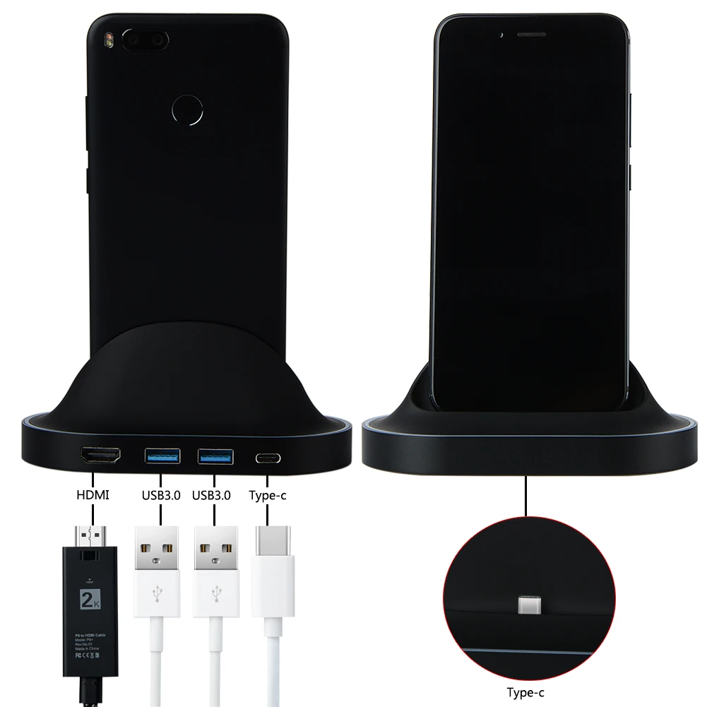 

USB Type C Docking Station Type-C Desktop Charging Stand with 2 USB3.0 HDMI PD Charger For Samsung Huawei Phone Charger Holder