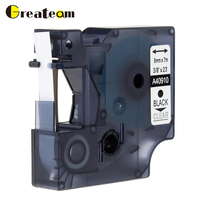 Greeneam 1 шт. 40910 9 мм совместимый с Dymo D1 S0720670 45910 клейкая лента черная на прозрачной