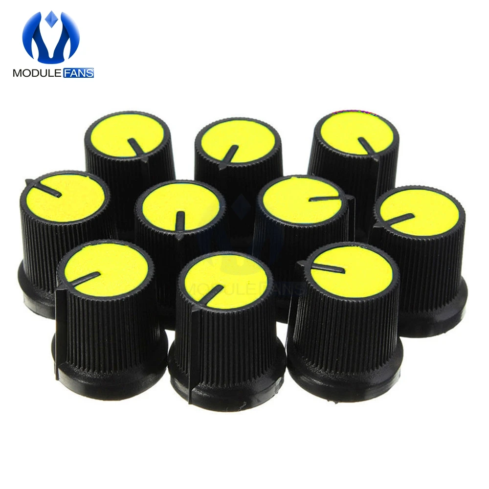 

20pcs 0.6cm 6mm Knob Yellow Face Plastic For Rotary Taper Potentiometer Hole Volume Control Controller Black CAPS For WH148