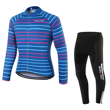 

WOLFKEI 2019 New Blue Spring/Autumn Cycling Clothing Ropa Ciclismo/MTB bicycle wear/Long tights sets Cycling jersey #WK2594