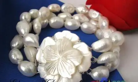 

FREE SHIPPING HOT sell new Style >>>> 8" 14MM BAROQUE WHITE FRESHWATER PEARL BRACELET BANGLE SHELL