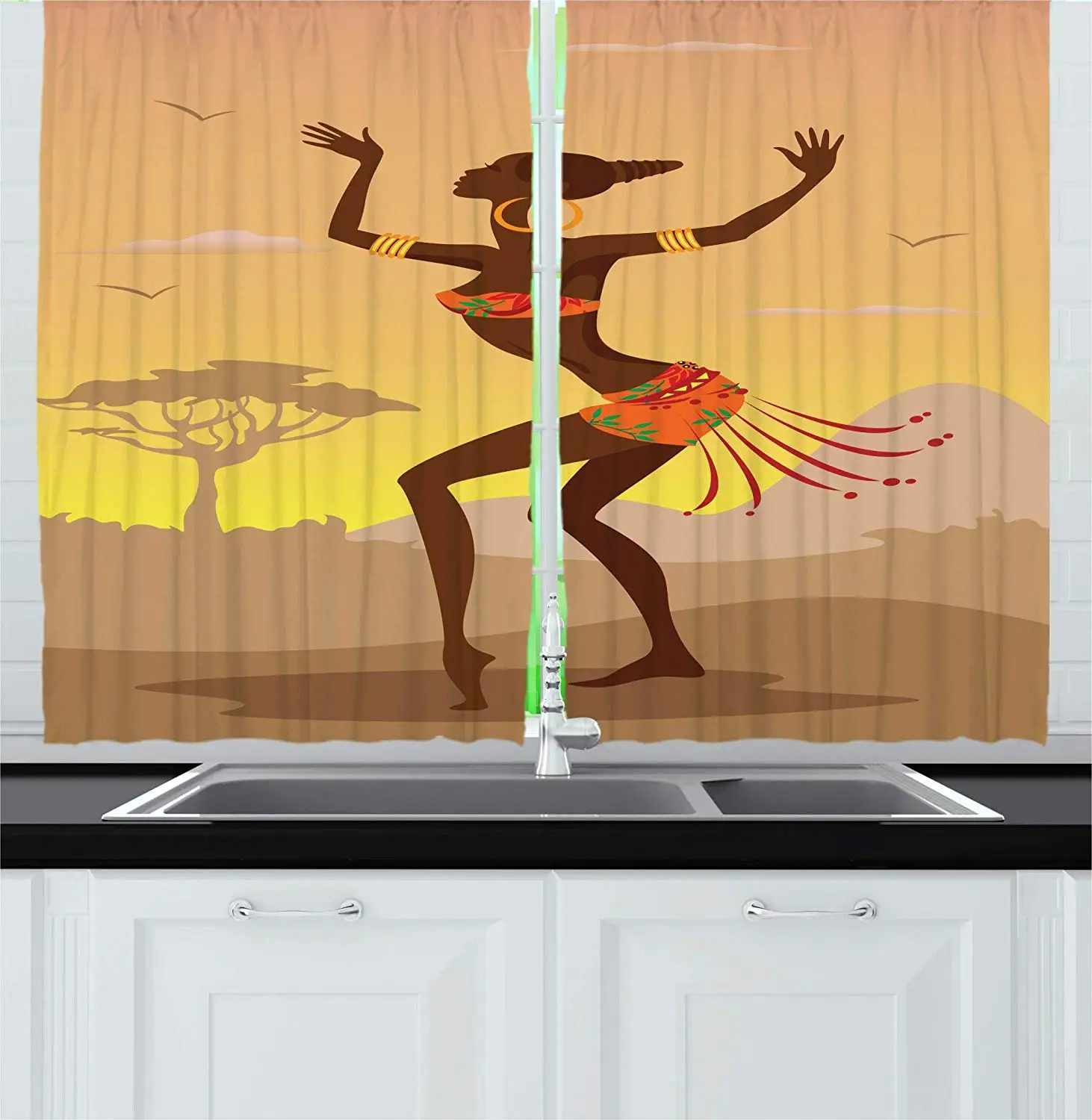 

Afro Decor Curtains Ethnic Lady in Ritual Dance Person in Psychedelic Style Figures Artisan Image Window Drapes for Living Room