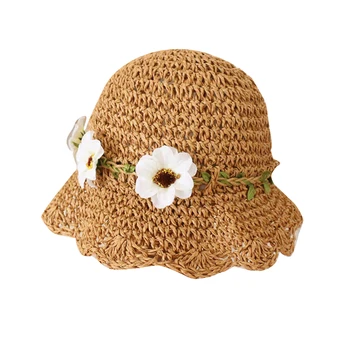 

Hot Sale Kids Flower Fisherman Hat Girl Straw Hat Summer Breathable Shade Cool Hat Baby Fresh Beach Cap Sun Hat