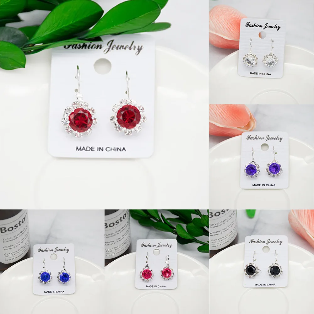 

New geometric Rhinestone Cartoon Kawaii earring Cubic Zirconia Colorful Enamel Crystal Zircon earring jewelry Ear clip for lady