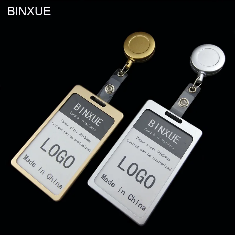 

BINXUE Cover card Aluminum alloy material durable Employee's card Card & ID Holders badge and lanyard hang tag Telescopic Badge