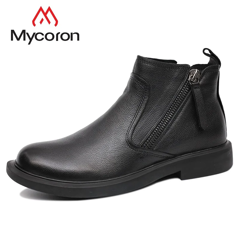 

MYCORON 2019 New Winter Chelsea Boots Men Leather Plus Velvet Men Boots Men Warm Tide Boots Men Shoes Bota Masculina Couro