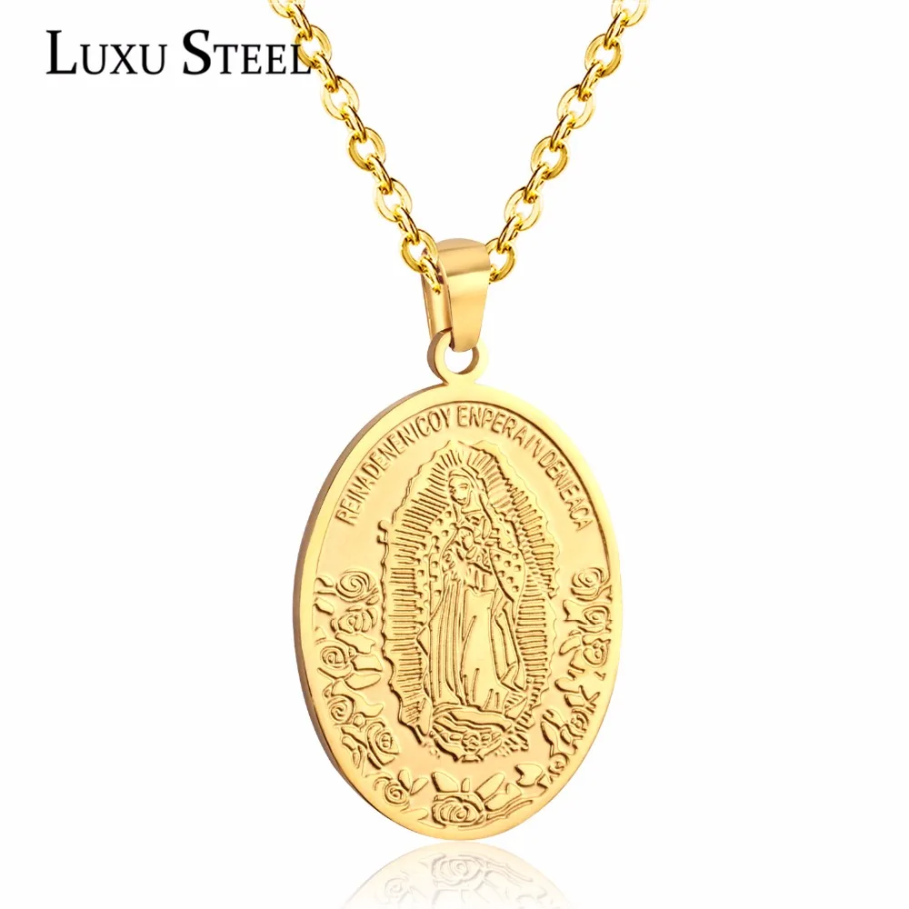 LUXUSTEEL Religion Jewelry Virgin Mary Pendant Necklace for Women/Men