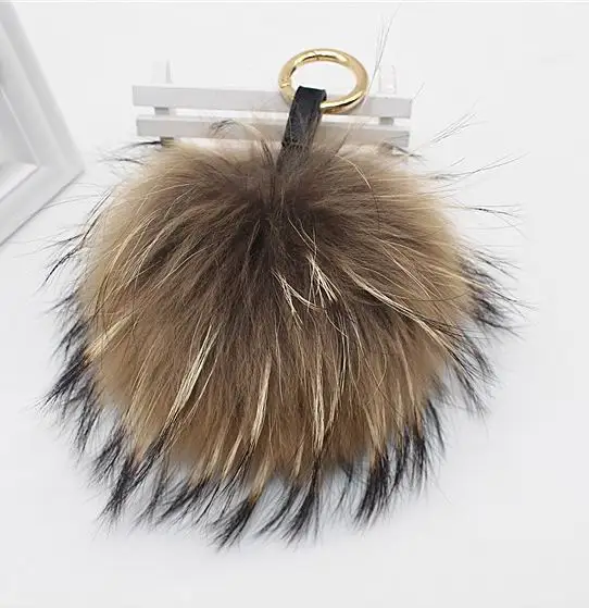 Big 15cm Fluffy Real Fox Fur Ball Pom Poms Natural Fur Pompom Leather Strap Keychain Key Chain Ring Pendant For Women Charm f278