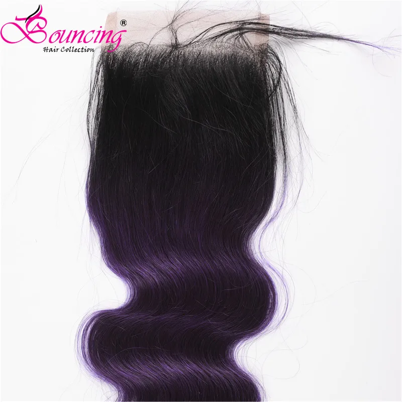 Подпрыгивающие человеческие волосы, объемная волна 1B/фиолетовые бразильские волосы remy, 3 пучка с закрытием шнурка для женщин, наращивание волос
