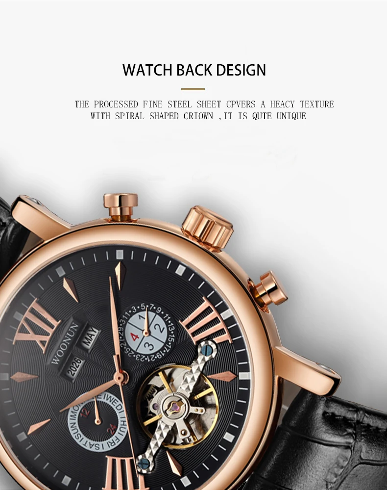 New Men Watches Luxury Rose Gold Mechanical Watches Men Tourbillon Automatic Watches Men Fashion Dress Gentleman Watches