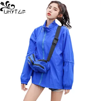 

UHYTGF Loose plus size jacket women Breathable thin sun protection clothing Summer tops coat Elegant student female outerwear 51