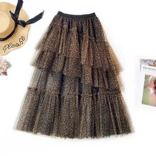 Весенняя женская юбка из тюля Сексуальная леопардовая Длинная пляжная юбка богемная плиссированная юбка с высокой талией Harajuku юбка-пачка Повседневная Vestido