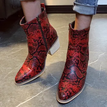 Boots Female Leather Women 2019 Fashion Women Square Heel Serpentine Zipper Boots Pointed Toe Shoes Short Boot Casual Ladies