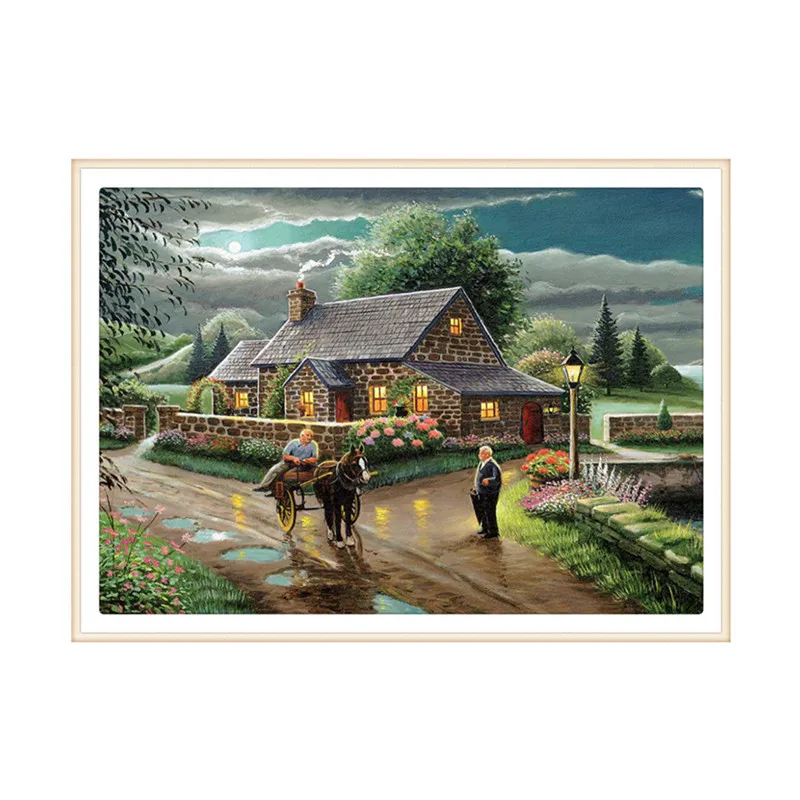 

5D DIY Diamond Painting Landscape House Pattern Diamond Cross Stitch Crystal Round Diamond Mosaic