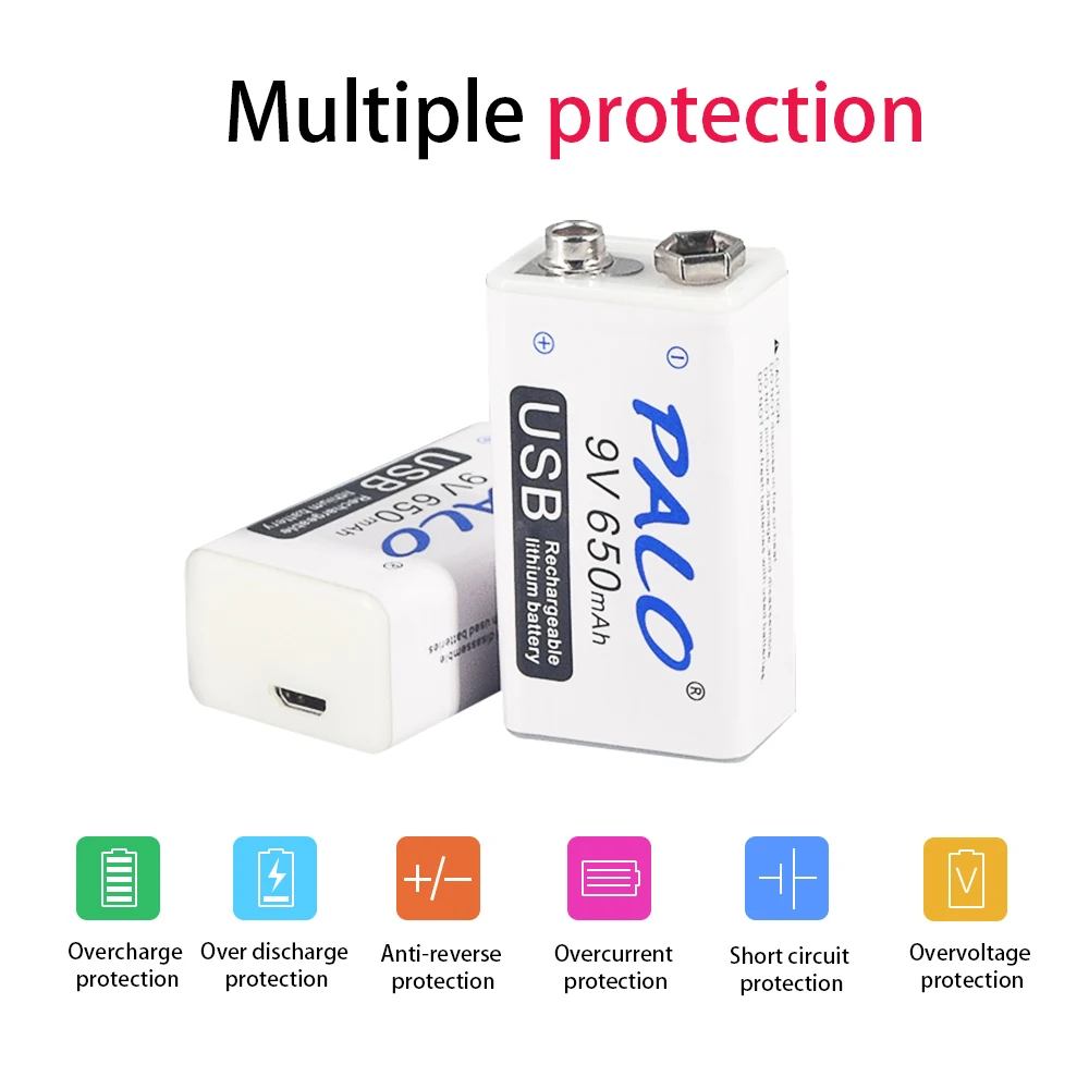 PALO 6F22 650mAh литий ионная аккумуляторная батарея 9 v литиевая для мультиметра