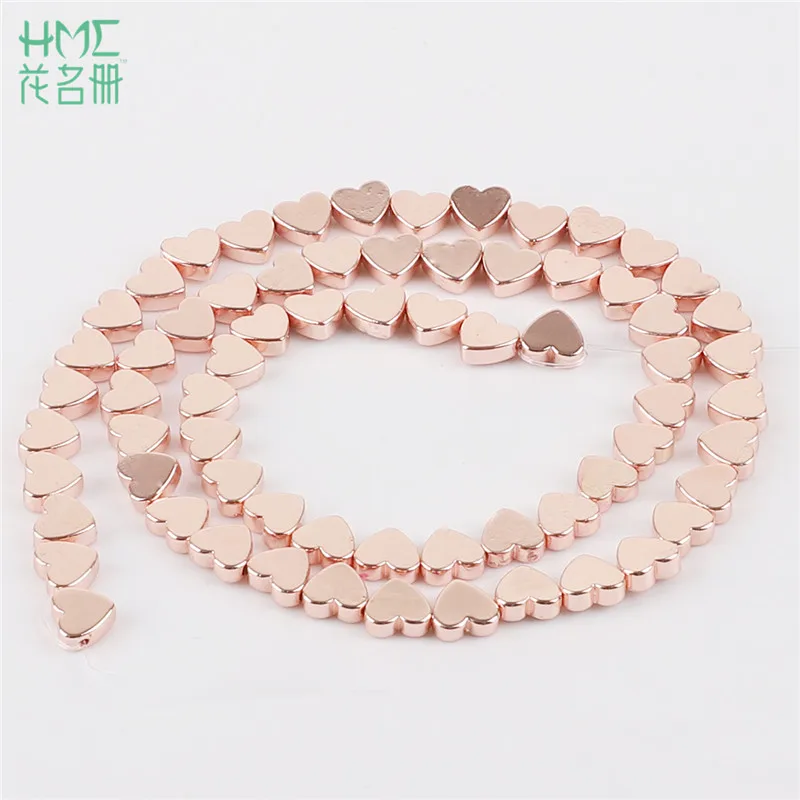 High Quality Approx 67pcs 5x6mm Natural Plating Rose Gold Black Hematite Stone Heart Loose Beads For Jewelry Making DIY Bracelet