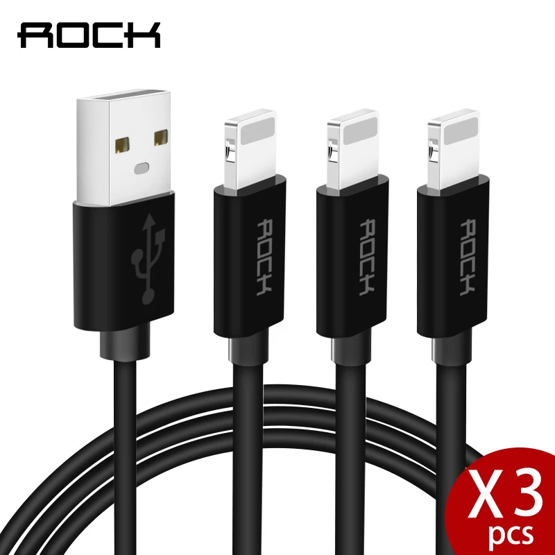 ROCK 3 pcs/lot 2m USB Cable For iPhone X 8 7 6 6S Plus 5 5s SE Fast Data Sync Charging Charger Cables for Lighting Cable cord