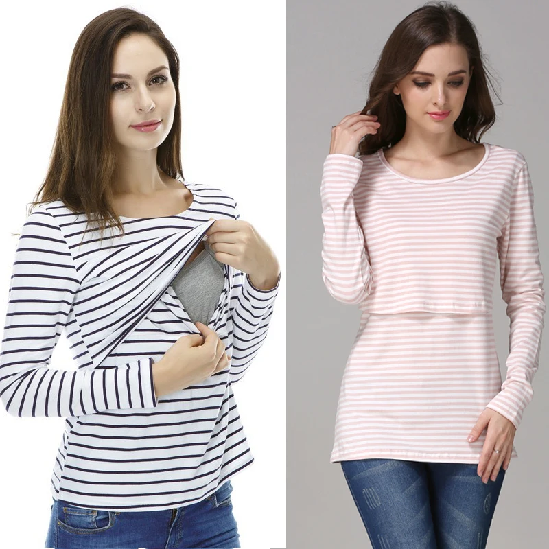 

Long Sleeve Maternity Clothing Cotton Breastfeeding Shirt Lactation Nursing Tops Pregnant Women Wholesale 2pc/lot freeshipping