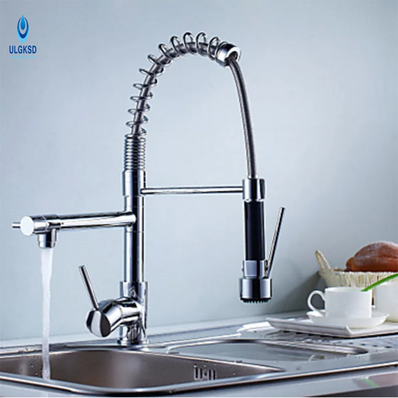 

Ulgksd Single Handle Double Spout Kitchen Faucet Deck Mount Brass Kitchen Tap Sink Faucet With Mixer Water Taps