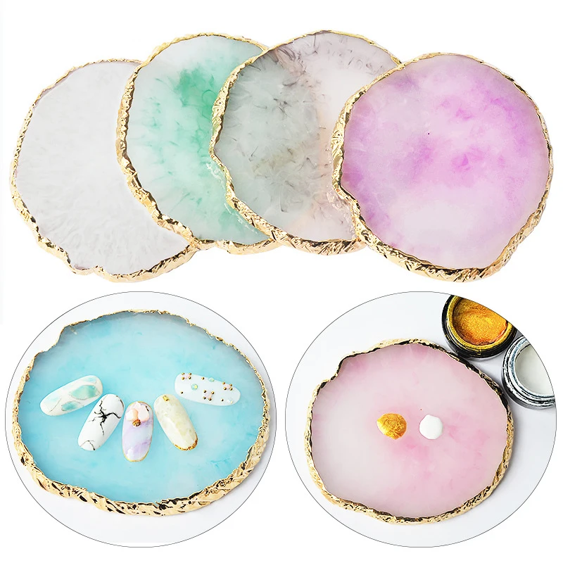 

6 Color Resin Nail Art Painting Showing Board Drawing Palette Gel Palet Paint Color Dish Golden Edge Manicure Nail DropshipTool
