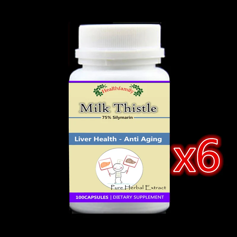 

6 bottle 600pcs Cure Hepatitis,100% Pure Milk Thistle Extract,Liver Detox,Gall Bladder Function Clean,Max Strength Protect liver