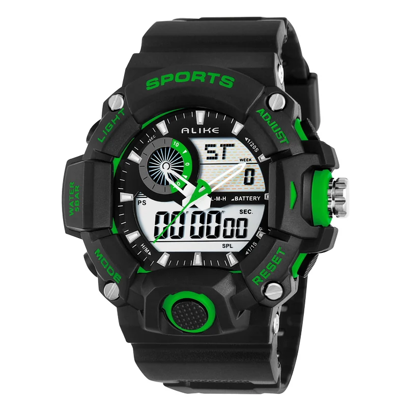 Многофункциональный устойчивость к брызгам 50 M Для мужчин леди шок хронограф плавательный цифровой студенческие открытые Водонепроницаемый спортивные кварцевые часы K36 - Цвет: Green