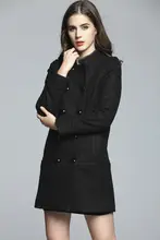 New 2016 Women Winter Coat Runway Winter Autumn Double Breasted Black Wool Coat Long Woolen Women Winter Jacket Overcoat