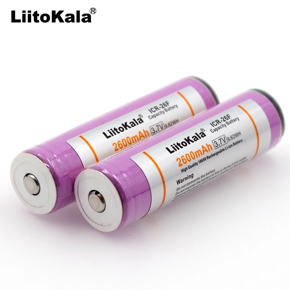 Комплект из 2 предметов. Liitokala 18650 ICR18650-26FM 2600 mAh Защищенный Литий-ионный аккумулятор 3,7 V с печатным фонариком