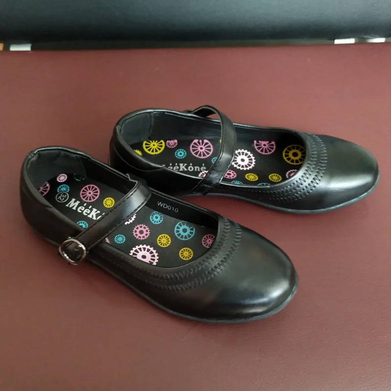 Girls black Mary Janes flats girls school uniform shoes kids leather