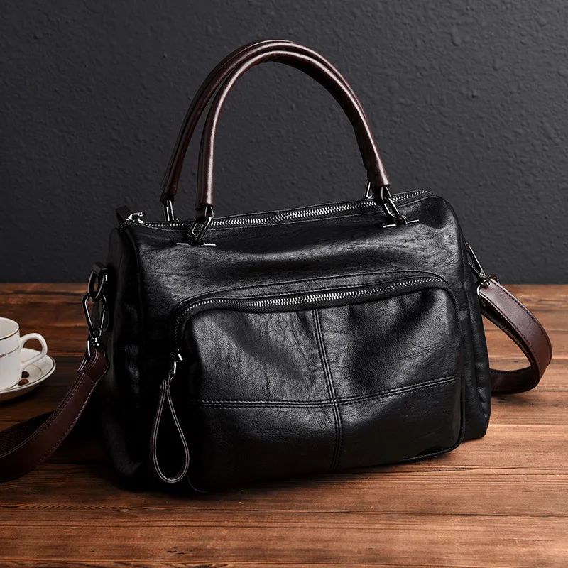 

High Quality Fashion Women's Genuine Leather Handbags Vintage Shoulder CrossBody Bags Soft Sheepskin Leather Women Tote Bags