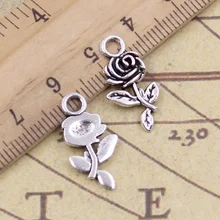 40 adet Charms çiçek gül 21x13mm tibet bronz gümüş renk kolye antik takı yapımı DIY el yapımı zanaat kolye için