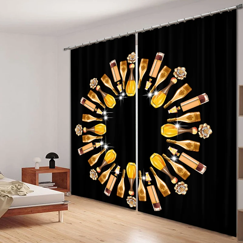 

2017 Champagne bottle 3D Blackout Curtains For Living room Bedding room Home Decor Tapestry Wall Carpet Drapes Cotinas