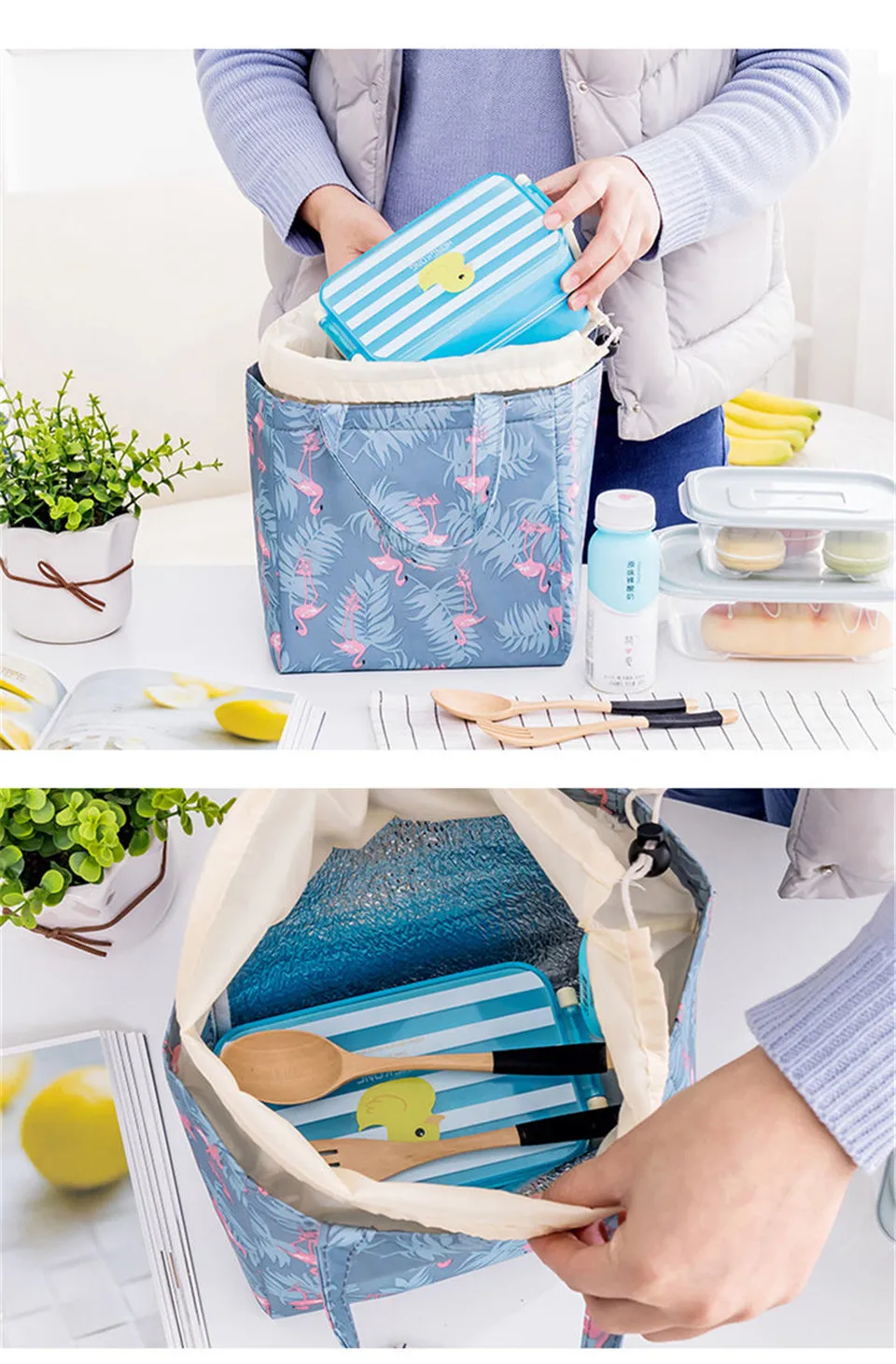 Теплоизоляционная сумка, теплая, Оксфорд, сумка для обеда, водонепроницаемая, удобная сумка для отдыха, милый Фламинго/Кактус/кленовый лист, сумка-тоут