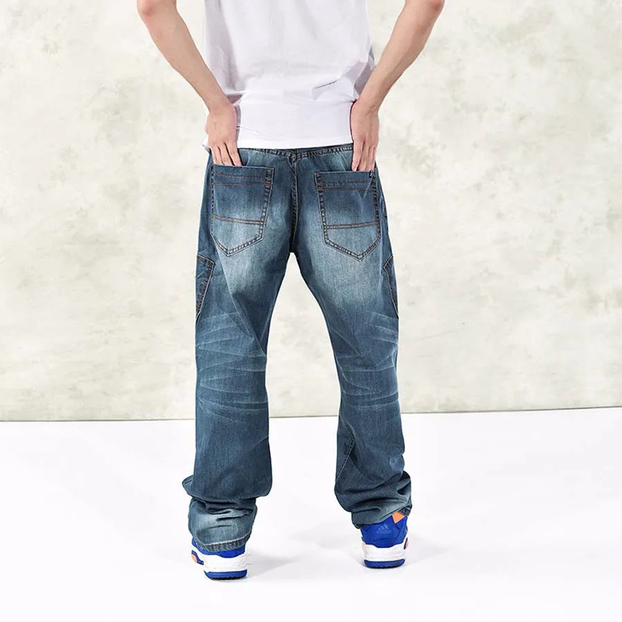 Американский Стиль мужские джинсы Широкие брюки Повседневное хип-хоп шаровары джинсовые штаны скейтборд прямые свободные брюки-багги