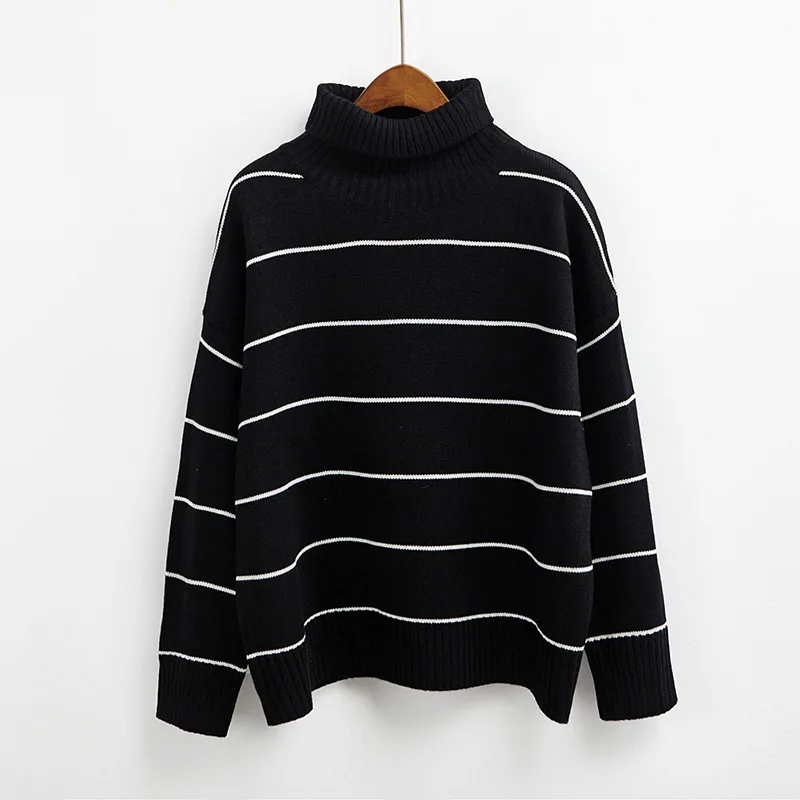 Autumn Winter Women Casual Pullovers Sweaters Knitted Sweater Loose Striped Turtleneck 6 Colors | Женская одежда