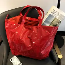 Женская Большая Сумка-тоут, мягкая лакированная кожа, сумка на плечо, женские большие сумки через плечо, устойчивая к царапинам сумка, высокое качество, Повседневная