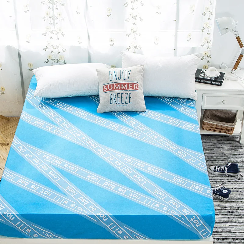 

Personalized Blue Letters Pattern 1 Pcs Cotton Fitted Sheet Mattress Cover Bed Sheet Elastic Band Mattress Protector 2 Sizes