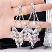 S925 Серебряные иглы кисточкой женские серьги дикие преувеличенные бриллианты длинные серьги, серьги женские