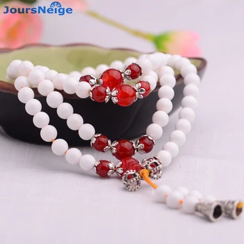 

JoursNeige Natural White Tridacna Shell Bracelets 108 Buddha beads Necklace Bracelet lucky for Women Multilayer Jewelry