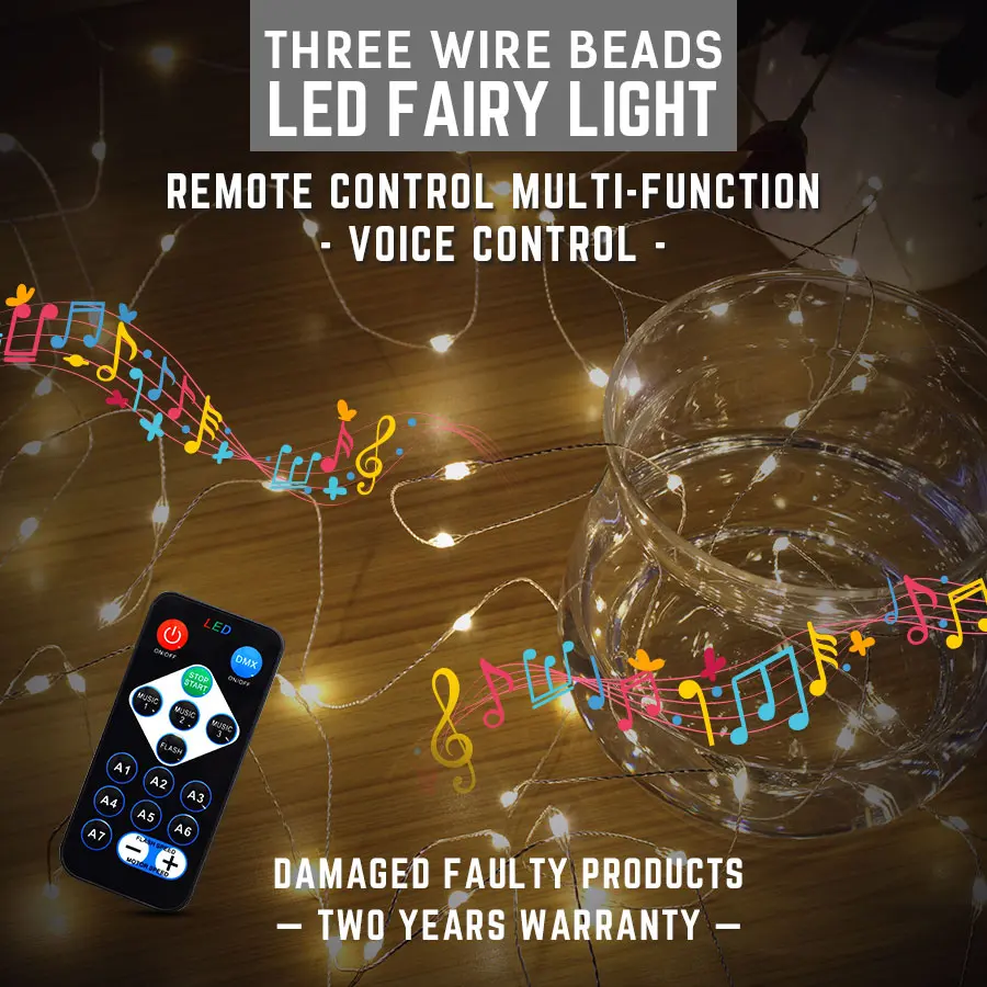 

3pcs 5M battery Fairy light Remote Control Party light LED Remote Control Tree Music String Fairy Lights Decor Lighting