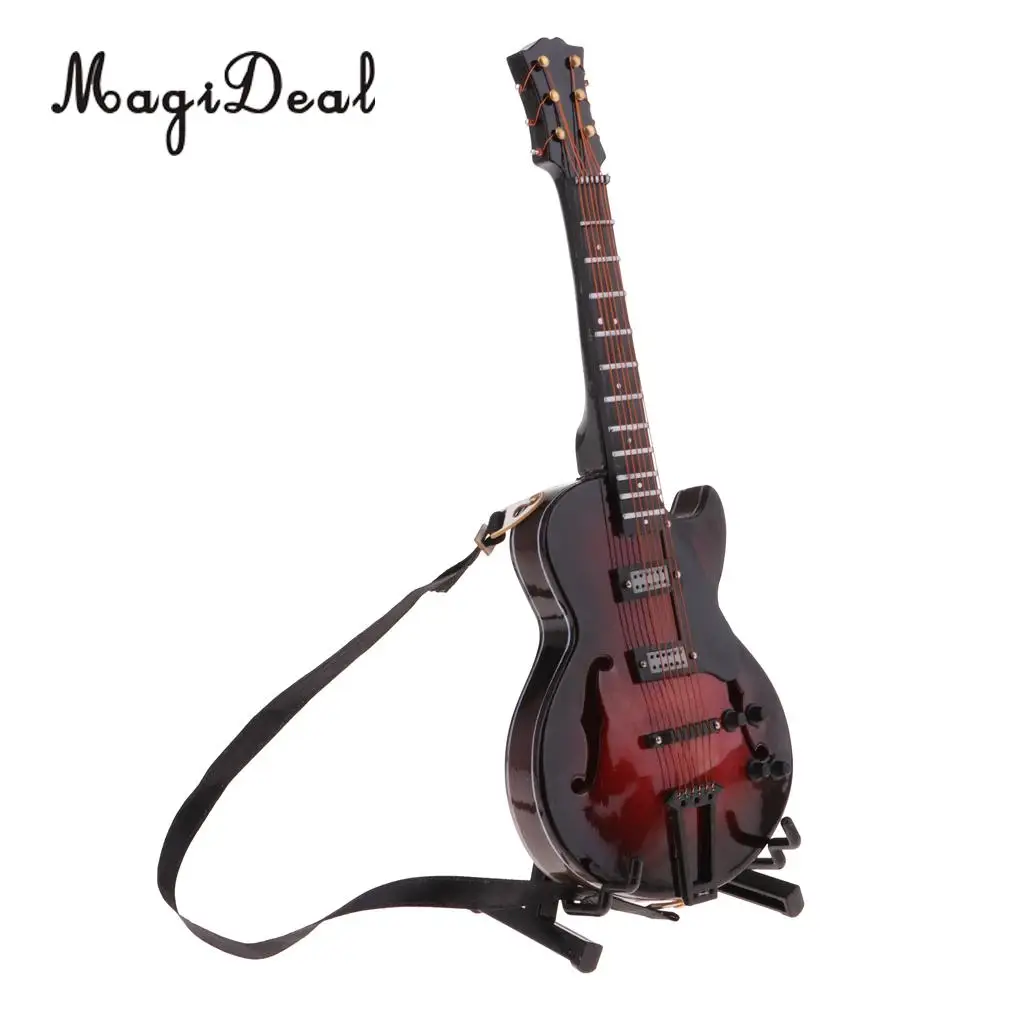 Handmade 1/6 Miniature Coffee Acoustic Guitar with Strap for   Figures /12inch Dolls Accessories Collections
