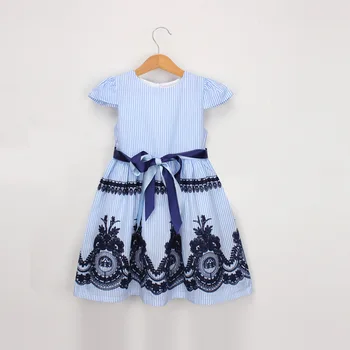 

2019 summer new children's girls striped embroidered dress female baby children's children's clothing dress girl