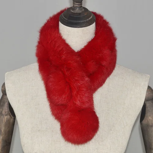 Новинка,, женский шарф из натурального кроличьего меха, натуральный мех кролика, теплый мягкий шейный платок, модный шарф из кроличьего меха - Цвет: red