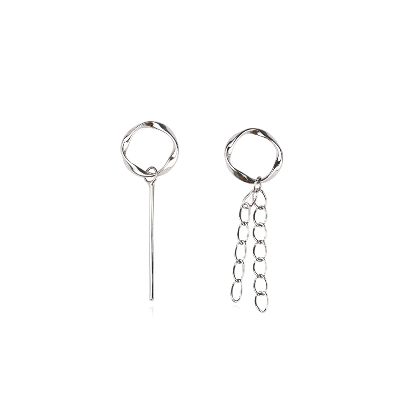 S925 sterling silver asymmetric circle tassel earrings with stylish and simple personality E16450 | Украшения и аксессуары