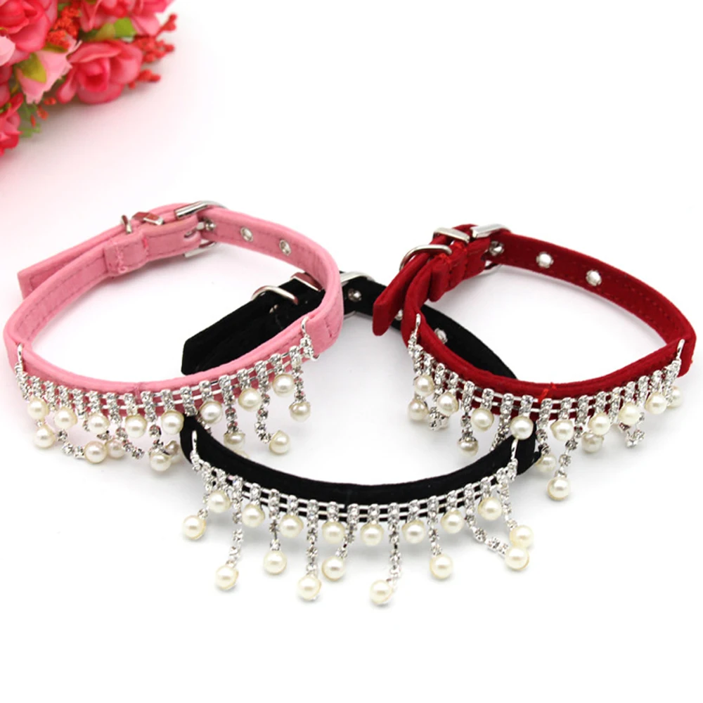 2017 Bling Crystal Pearl Cats Necklace Pet Collars for Dog Clothes