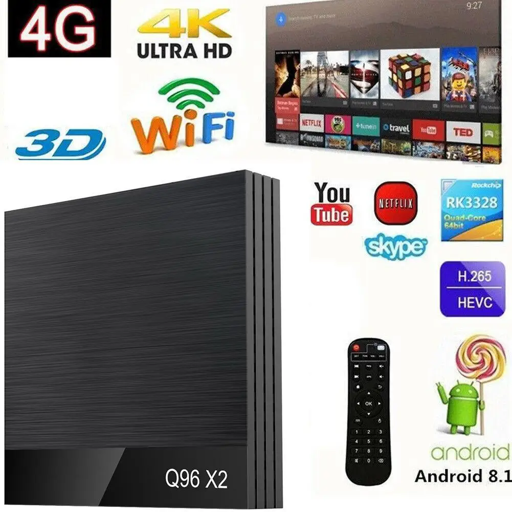 Q96 X2 Смарт ТВ ящик андроид 4 Гб Оперативная память 32 GB Встроенная память Amlogic S905X2 Android 8,1 Декодер каналов кабельного телевидения 2,4G + 5G, Wi-Fi, USB3.0