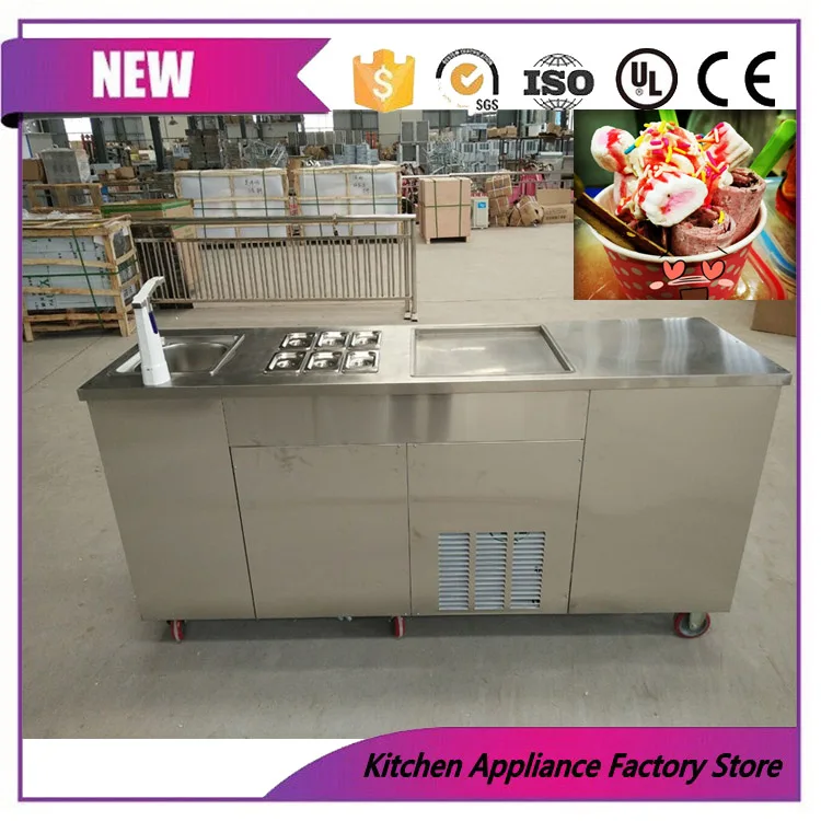 Free shipping mobile single square pan 6 toppings with sink hard fried ice cream roller machine | Бытовая техника
